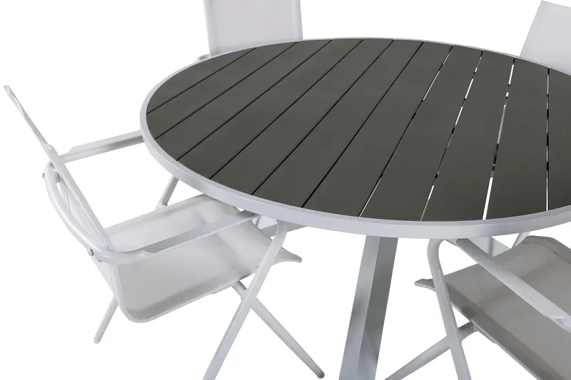 Parma Matgrupp Rund Ø140cm + 4 Alina Matstolar Vit/Grå - Vit/Grå - Utemöbler - Utegrupp - Matgrupper utomhus