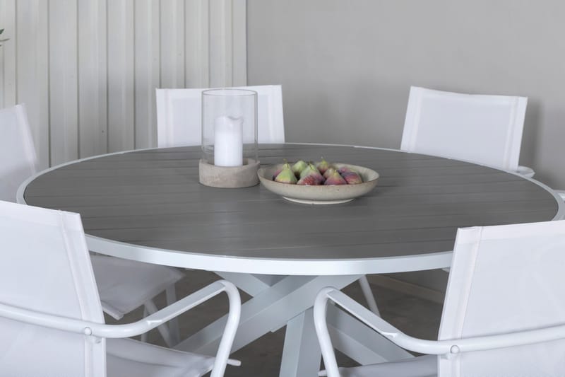 Parma Matgrupp Rund Ø140cm + 6 Alina Matstolar Vit/Grå - Vit/Grå - Utemöbler - Utegrupp - Matgrupper utomhus