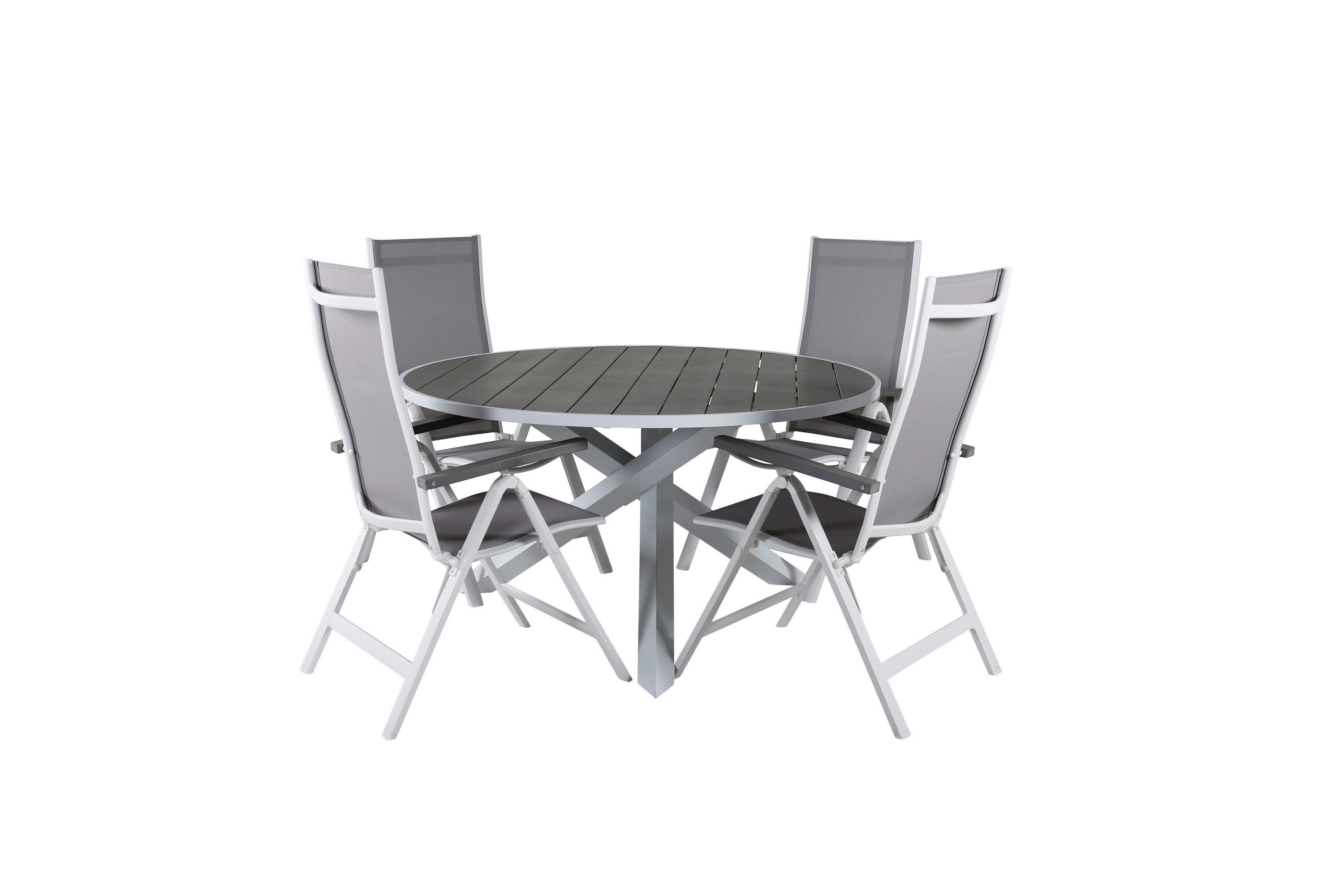 parma matgrupp utomhus rund ø140cm + 4 albany positionsstolar - brun/vit