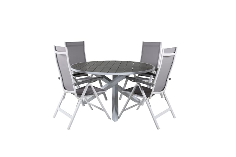 Parma Matgrupp Utomhus Rund Ø140cm + 4 Albany Positionsstolar - Brun/Vit - Utemöbler - Utegrupp - Matgrupper utomhus