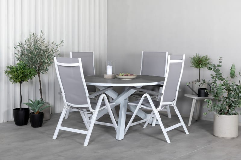 Parma Matgrupp Utomhus Rund Ø140cm + 4 Albany Positionsstolar - Brun/Vit - Utemöbler - Utegrupp - Matgrupper utomhus