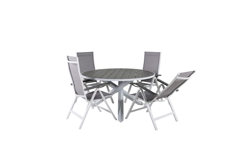 Parma Matgrupp Utomhus Rund Ø140cm + 4 Albany Positionsstolar - Brun/Vit - Utemöbler - Utegrupp - Matgrupper utomhus