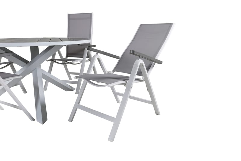 Parma Matgrupp Utomhus Rund Ø140cm + 4 Albany Positionsstolar - Brun/Vit - Utemöbler - Utegrupp - Matgrupper utomhus