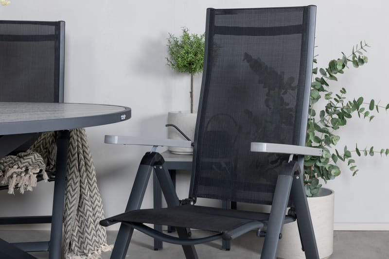 Parma Matgrupp Utomhus Rund Ø140cm + 4 Albany Positionsstolar - Svart/Grå - Utemöbler - Utegrupp - Matgrupper utomhus