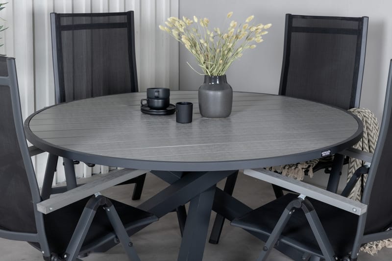 Parma Matgrupp Utomhus Rund Ø140cm + 4 Albany Positionsstolar - Svart/Grå - Utemöbler - Utegrupp - Matgrupper utomhus