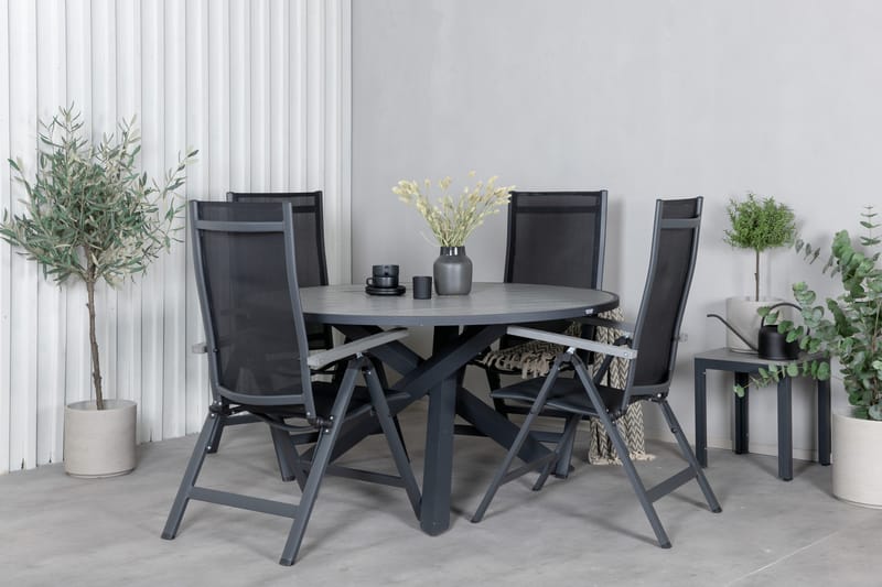 Parma Matgrupp Utomhus Rund Ø140cm + 4 Albany Positionsstolar - Svart/Grå - Utemöbler - Utegrupp - Matgrupper utomhus
