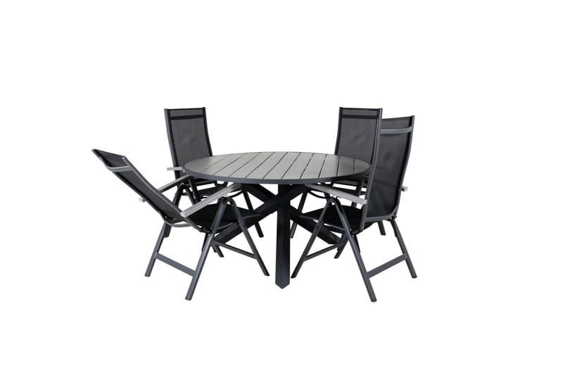 Parma Matgrupp Utomhus Rund Ø140cm + 4 Albany Positionsstolar - Svart/Grå - Utemöbler - Utegrupp - Matgrupper utomhus