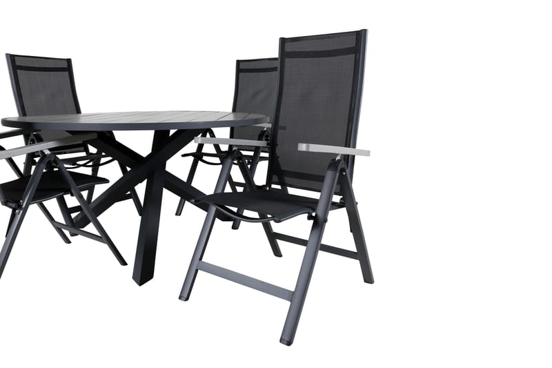 Parma Matgrupp Utomhus Rund Ø140cm + 4 Albany Positionsstolar - Svart/Grå - Utemöbler - Utegrupp - Matgrupper utomhus
