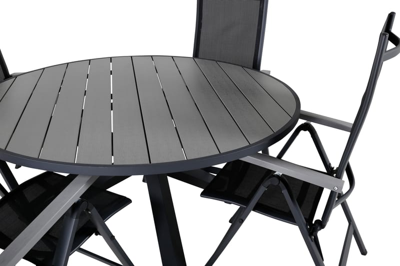 Parma Matgrupp Utomhus Rund Ø140cm + 4 Albany Positionsstolar - Svart/Grå - Utemöbler - Utegrupp - Matgrupper utomhus