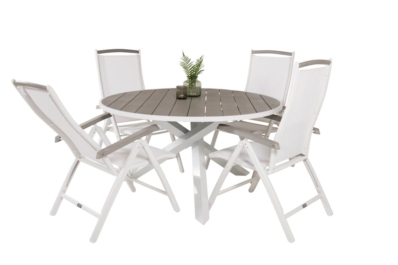 Parma Matgrupp Utomhus Rund Ø140cm + 4 Albany Positionsstolar - Vit/Grå - Utemöbler - Utegrupp - Matgrupper utomhus