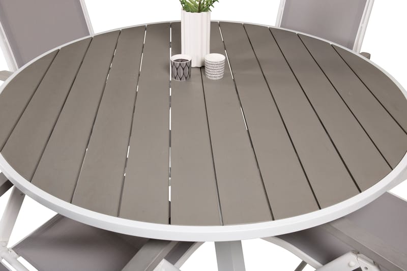 Parma Matgrupp Utomhus Rund Ø140cm + 4 Albany Positionsstolar - Vit/Grå - Utemöbler - Utegrupp - Matgrupper utomhus