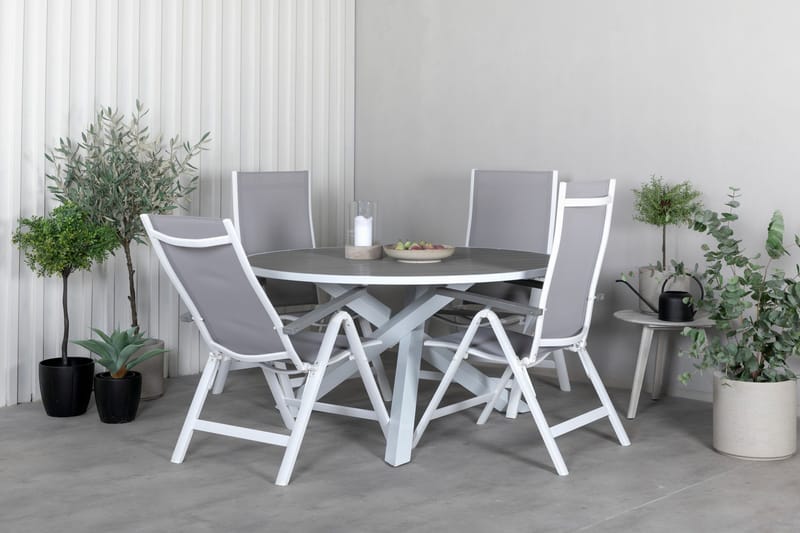 Parma Matgrupp Utomhus Rund Ø140cm + 4 Albany Positionsstolar - Brun/Vit - Utemöbler - Utegrupp - Matgrupper utomhus