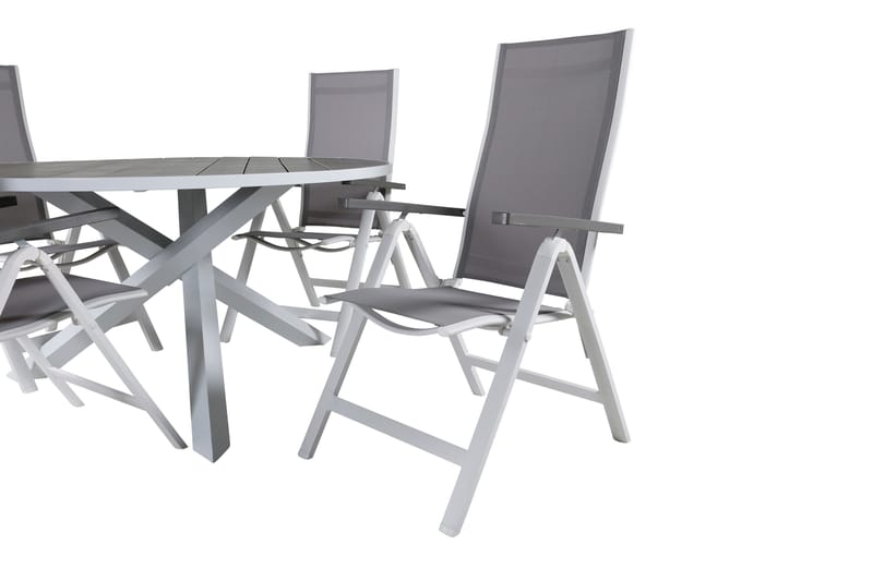 Parma Matgrupp Utomhus Rund Ø140cm + 4 Albany Positionsstolar - Brun/Vit - Utemöbler - Utegrupp - Matgrupper utomhus
