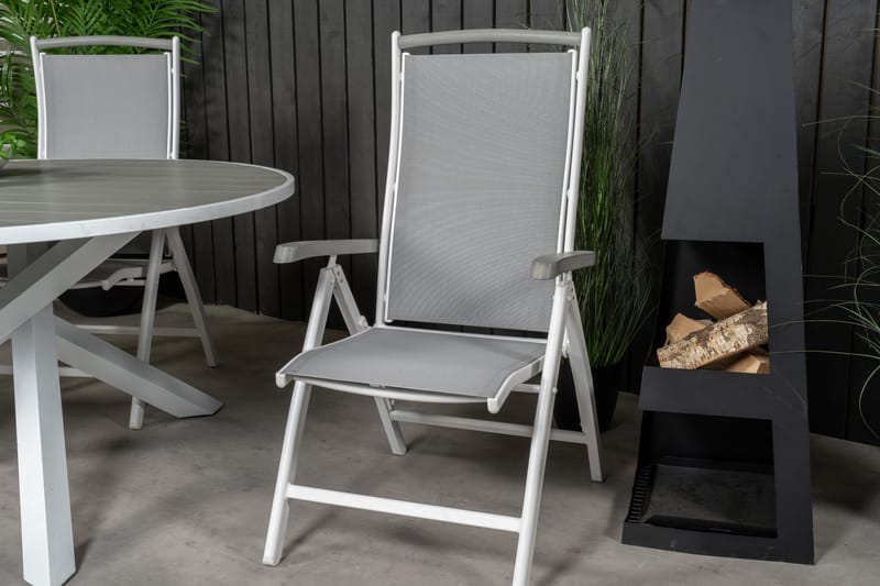 Parma Matgrupp Utomhus Rund Ø140cm + 4 Albany Positionsstolar - Vit/Grå - Utemöbler - Utegrupp - Matgrupper utomhus