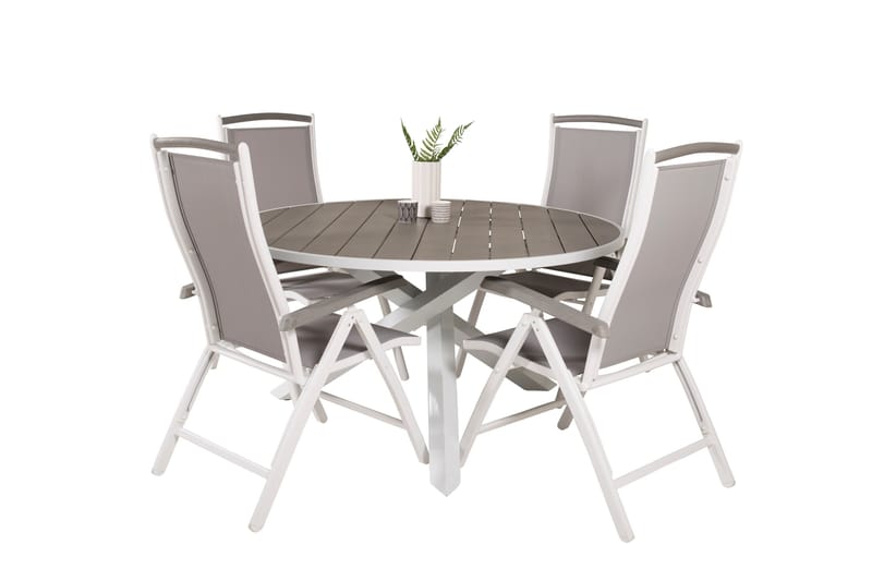 Parma Matgrupp Utomhus Rund Ø140cm + 4 Albany Positionsstolar - Vit/Grå - Utemöbler - Utegrupp - Matgrupper utomhus