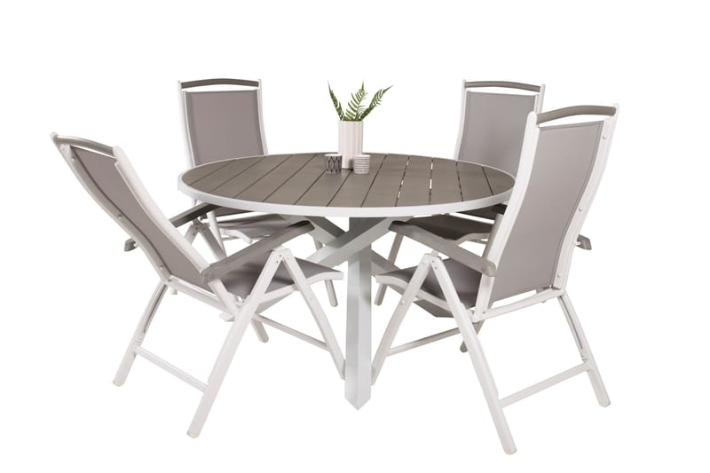 Parma Matgrupp Utomhus Rund Ø140cm + 4 Albany Positionsstolar - Vit/Grå - Utemöbler - Utegrupp - Matgrupper utomhus