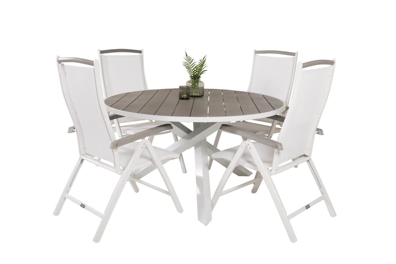 Parma Matgrupp Utomhus Rund Ø140cm + 4 Albany Positionsstolar - Vit/Grå - Utemöbler - Utegrupp - Matgrupper utomhus