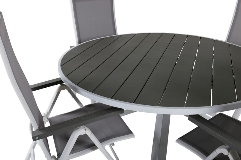 Parma Matgrupp Utomhus Rund Ø140cm + 4 Albany Positionsstolar - Brun/Vit - Utemöbler - Utegrupp - Matgrupper utomhus