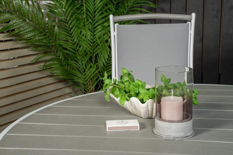 Parma Matgrupp Utomhus Rund Ø140cm + 4 Albany Positionsstolar - Vit/Grå - Utemöbler - Utegrupp - Matgrupper utomhus