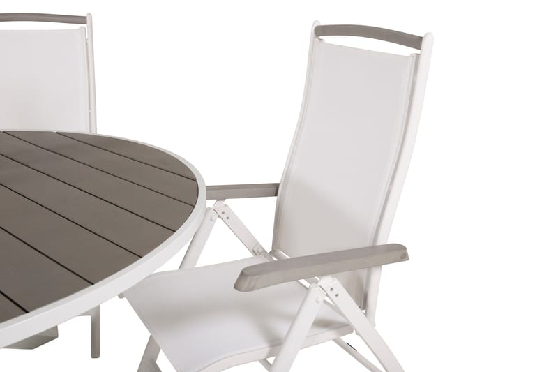 Parma Matgrupp Utomhus Rund Ø140cm + 4 Albany Positionsstolar - Vit/Grå - Utemöbler - Utegrupp - Matgrupper utomhus