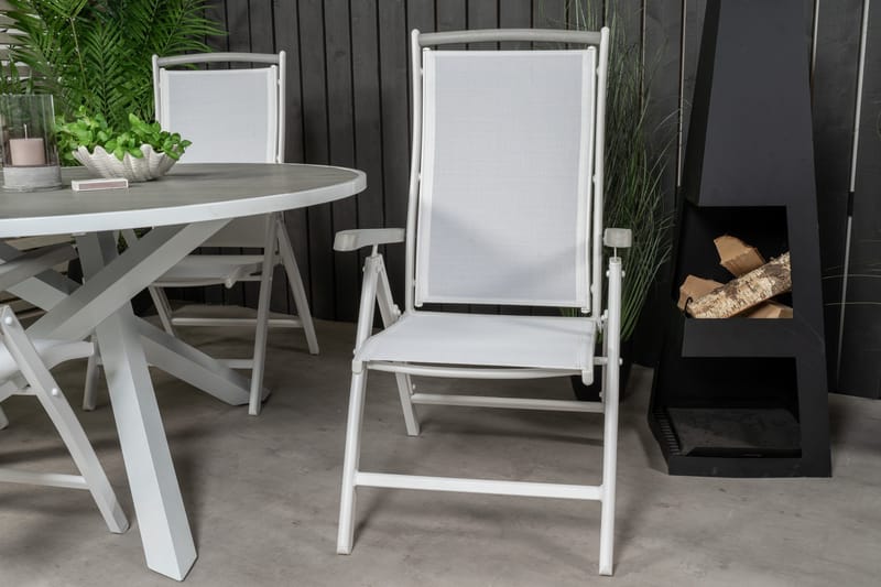 Parma Matgrupp Utomhus Rund Ø140cm + 4 Albany Positionsstolar - Vit/Grå - Utemöbler - Utegrupp - Matgrupper utomhus
