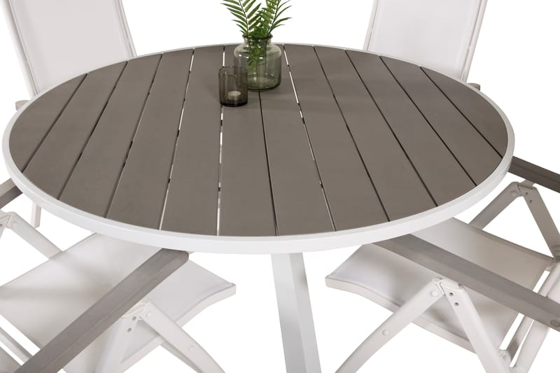 Parma Matgrupp Utomhus Rund Ø140cm + 4 Albany Positionsstolar - Vit/Grå - Utemöbler - Utegrupp - Matgrupper utomhus