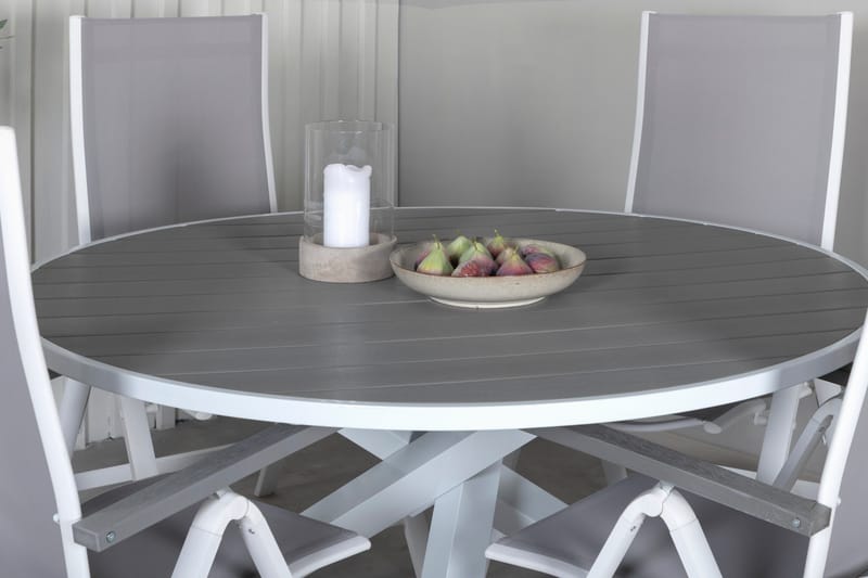 Parma Matgrupp Utomhus Rund Ø140cm + 4 Albany Positionsstolar - Brun/Vit - Utemöbler - Utegrupp - Matgrupper utomhus