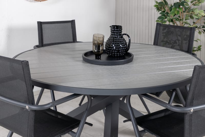 Parma Matgrupp Utomhus Rund Ø140cm + 4 Alina Matstolar - Svart/Grå - Utemöbler - Utegrupp - Matgrupper utomhus