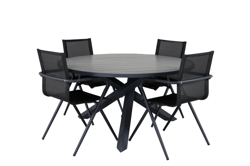 Parma Matgrupp Utomhus Rund Ø140cm + 4 Alina Matstolar - Svart/Grå - Utemöbler - Utegrupp - Matgrupper utomhus