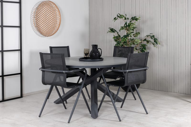 Parma Matgrupp Utomhus Rund Ø140cm + 4 Alina Matstolar - Svart/Grå - Utemöbler - Utegrupp - Matgrupper utomhus