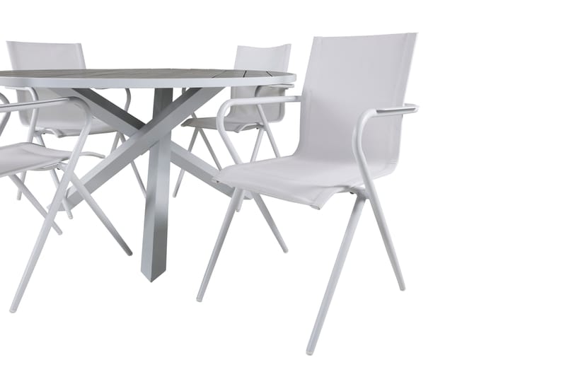 Parma Matgrupp Utomhus Rund Ø140cm + 4 Alina Matstolar - Vit/Grå - Utemöbler - Utegrupp - Matgrupper utomhus