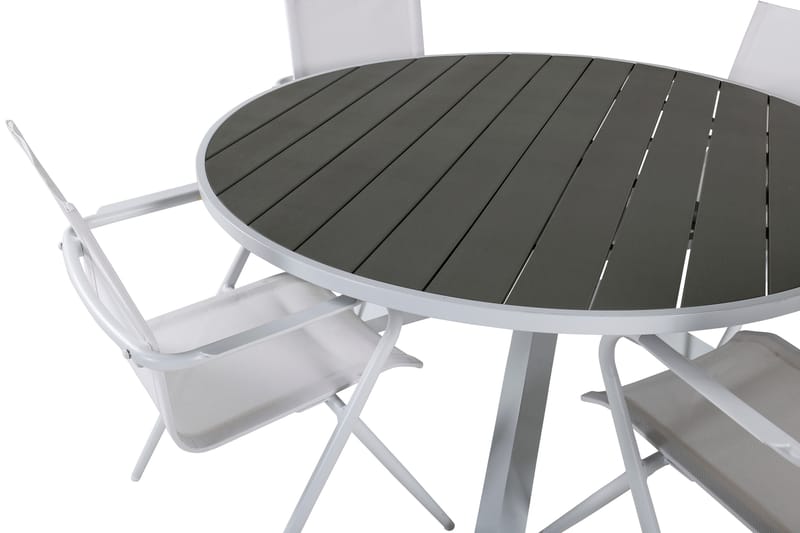 Parma Matgrupp Utomhus Rund Ø140cm + 4 Alina Matstolar - Vit/Grå - Utemöbler - Utegrupp - Matgrupper utomhus