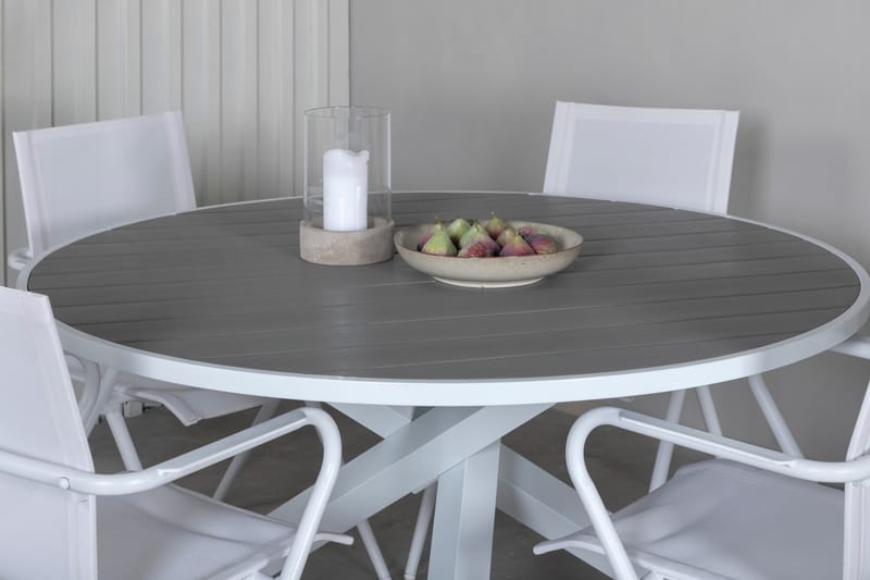 Parma Matgrupp Utomhus Rund Ø140cm + 4 Alina Matstolar - Vit/Grå - Utemöbler - Utegrupp - Matgrupper utomhus