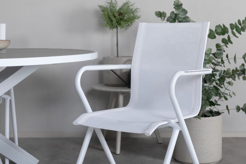 Parma Matgrupp Utomhus Rund Ø140cm + 4 Alina Matstolar - Vit/Grå - Utemöbler - Utegrupp - Matgrupper utomhus