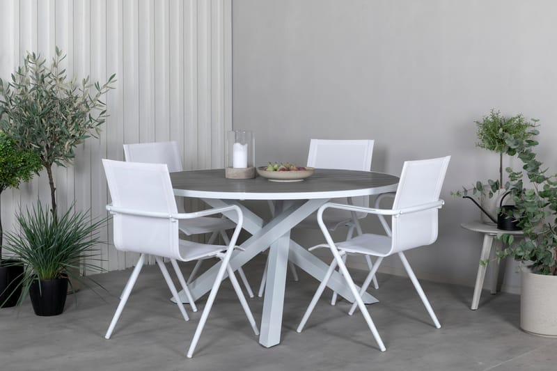 Parma Matgrupp Utomhus Rund Ø140cm + 4 Alina Matstolar - Vit/Grå - Utemöbler - Utegrupp - Matgrupper utomhus