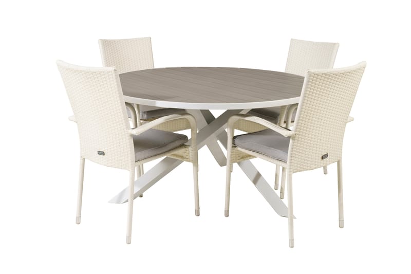 Parma Matgrupp Utomhus Rund Ø140cm + 4 Anna Karmstolar - Vit - Utemöbler - Utegrupp - Matgrupper utomhus