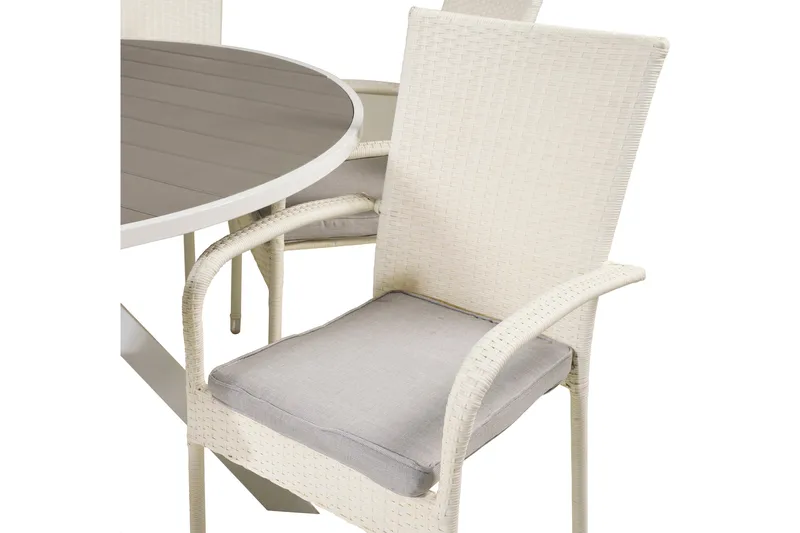 Parma Matgrupp Utomhus Rund Ø140cm + 4 Anna Karmstolar - Vit - Utemöbler - Utegrupp - Matgrupper utomhus