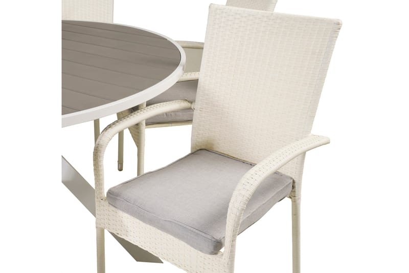 Parma Matgrupp Utomhus Rund Ø140cm + 4 Anna Karmstolar - Vit - Utemöbler - Utegrupp - Matgrupper utomhus