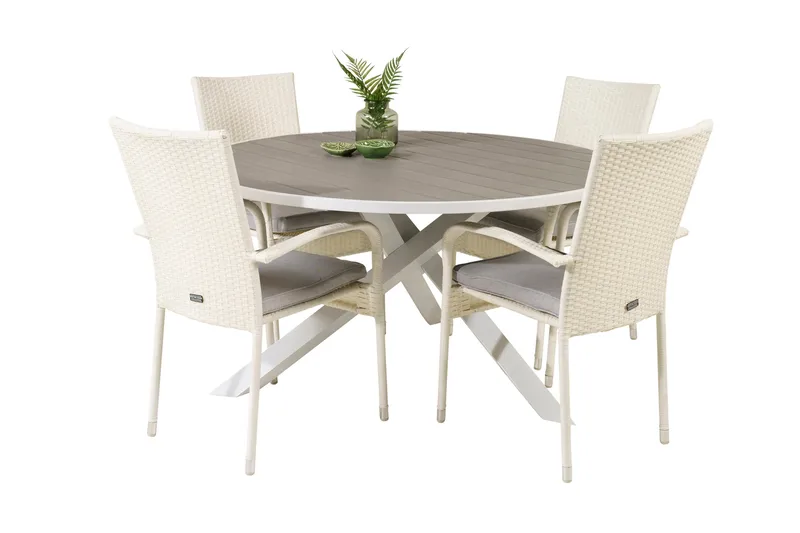 Parma Matgrupp Utomhus Rund Ø140cm + 4 Anna Karmstolar - Vit - Utemöbler - Utegrupp - Matgrupper utomhus