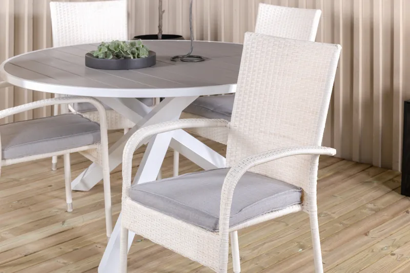Parma Matgrupp Utomhus Rund Ø140cm + 4 Anna Karmstolar - Vit - Utemöbler - Utegrupp - Matgrupper utomhus