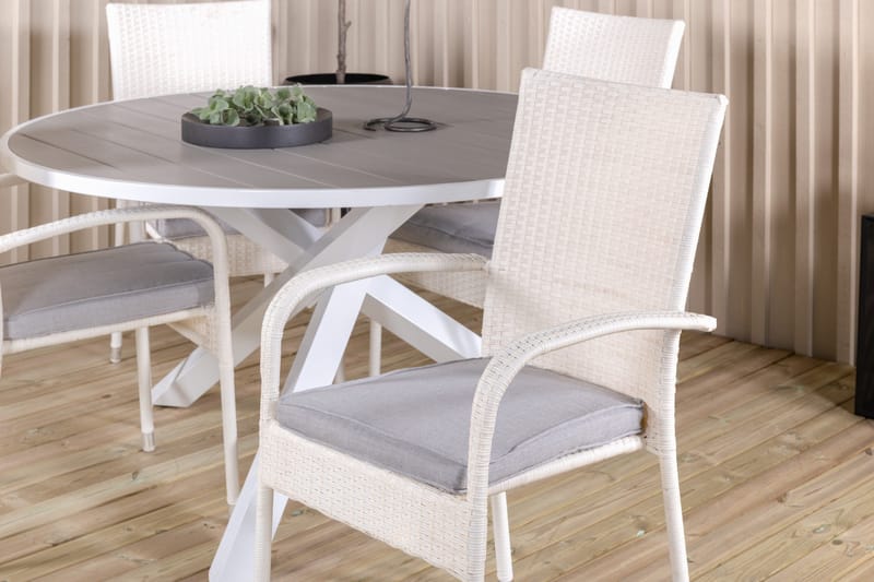 Parma Matgrupp Utomhus Rund Ø140cm + 4 Anna Karmstolar - Vit - Utemöbler - Utegrupp - Matgrupper utomhus