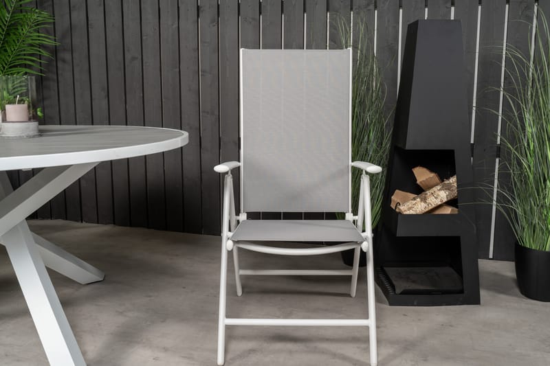 Parma Matgrupp Utomhus Rund Ø140cm + 4 Break Positionsstolar - Vit/Grå - Utemöbler - Utegrupp - Matgrupper utomhus