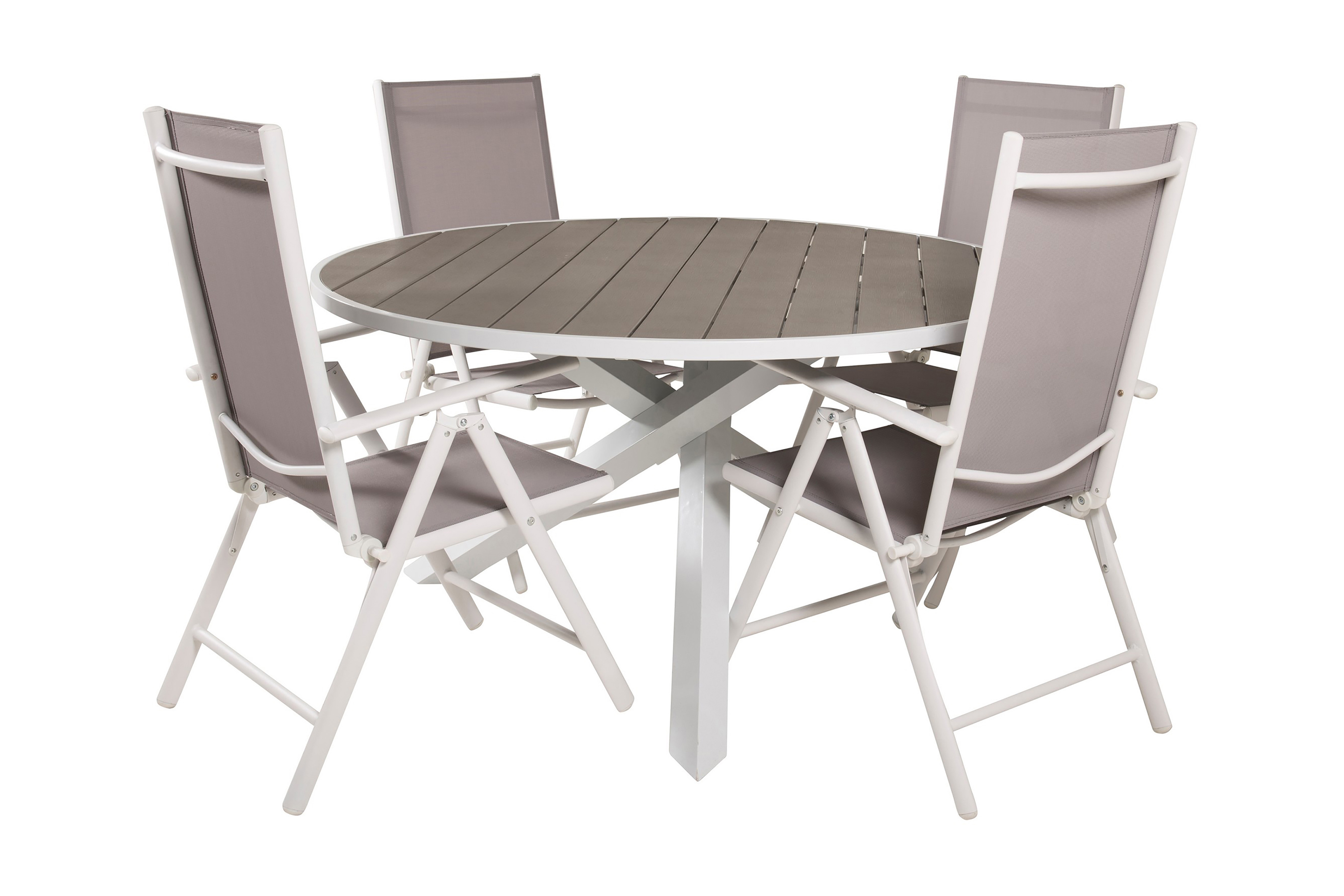 parma matgrupp utomhus rund ø140cm + 4 break positionsstolar - vit/grå