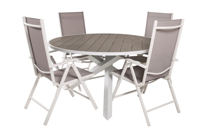 Parma Matgrupp Utomhus Rund Ø140cm + 4 Break Positionsstolar - Vit/Grå - Utemöbler - Utegrupp - Matgrupper utomhus