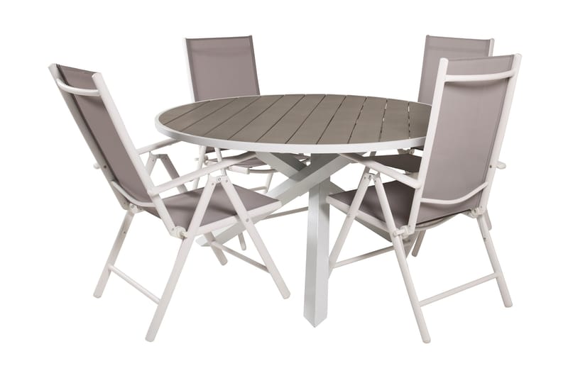 Parma Matgrupp Utomhus Rund Ø140cm + 4 Break Positionsstolar - Vit/Grå - Utemöbler - Utegrupp - Matgrupper utomhus