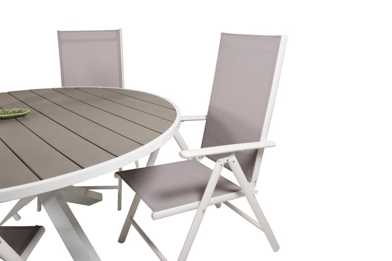 Parma Matgrupp Utomhus Rund Ø140cm + 4 Break Positionsstolar - Vit/Grå - Utemöbler - Utegrupp - Matgrupper utomhus