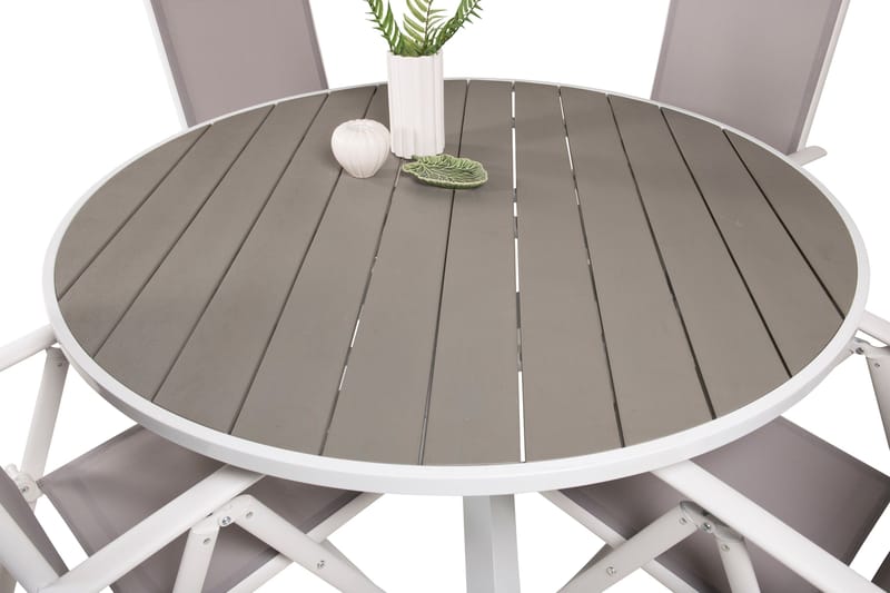 Parma Matgrupp Utomhus Rund Ø140cm + 4 Break Positionsstolar - Vit/Grå - Utemöbler - Utegrupp - Matgrupper utomhus