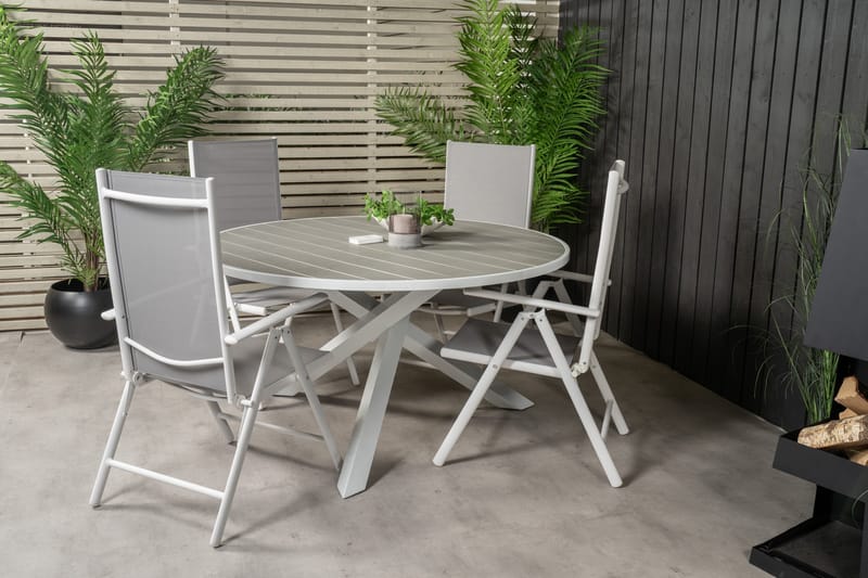 Parma Matgrupp Utomhus Rund Ø140cm + 4 Break Positionsstolar - Vit/Grå - Utemöbler - Utegrupp - Matgrupper utomhus