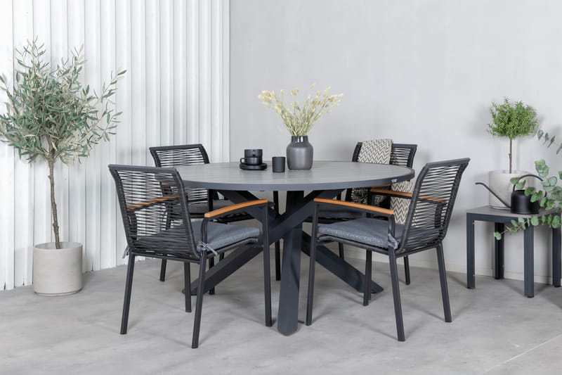 Parma Matgrupp Utomhus Rund Ø140cm + 4 Dallas Matstolar - Mörkgrå - Utemöbler - Utegrupp - Matgrupper utomhus