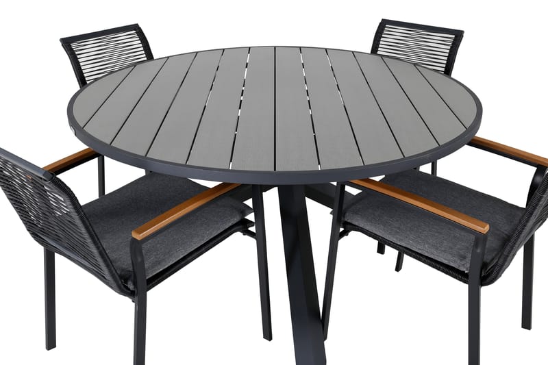 Parma Matgrupp Utomhus Rund Ø140cm + 4 Dallas Matstolar - Mörkgrå - Utemöbler - Utegrupp - Matgrupper utomhus